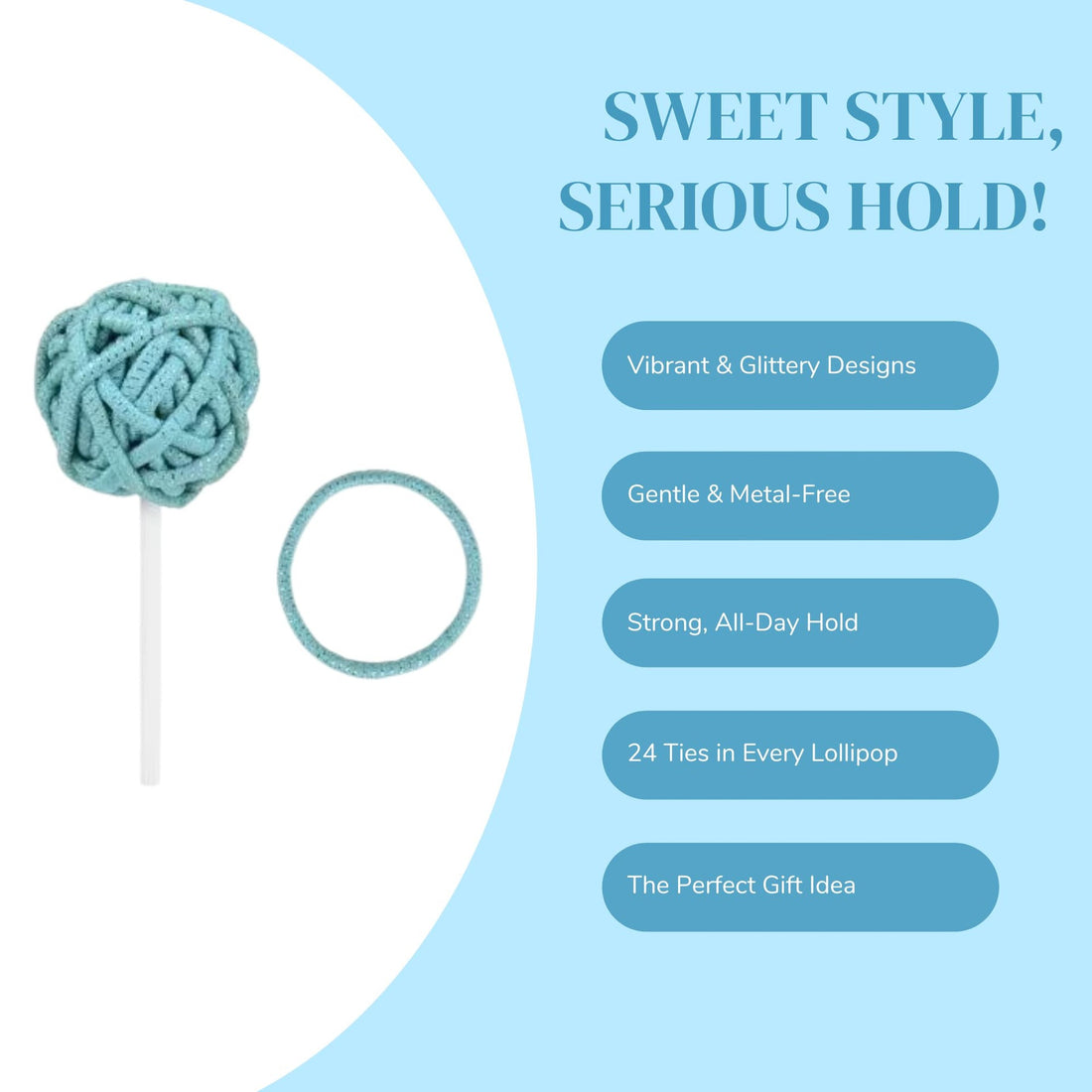 Kiepe - Glitter Hair Ties Lollipop Blue (Pack of 24)