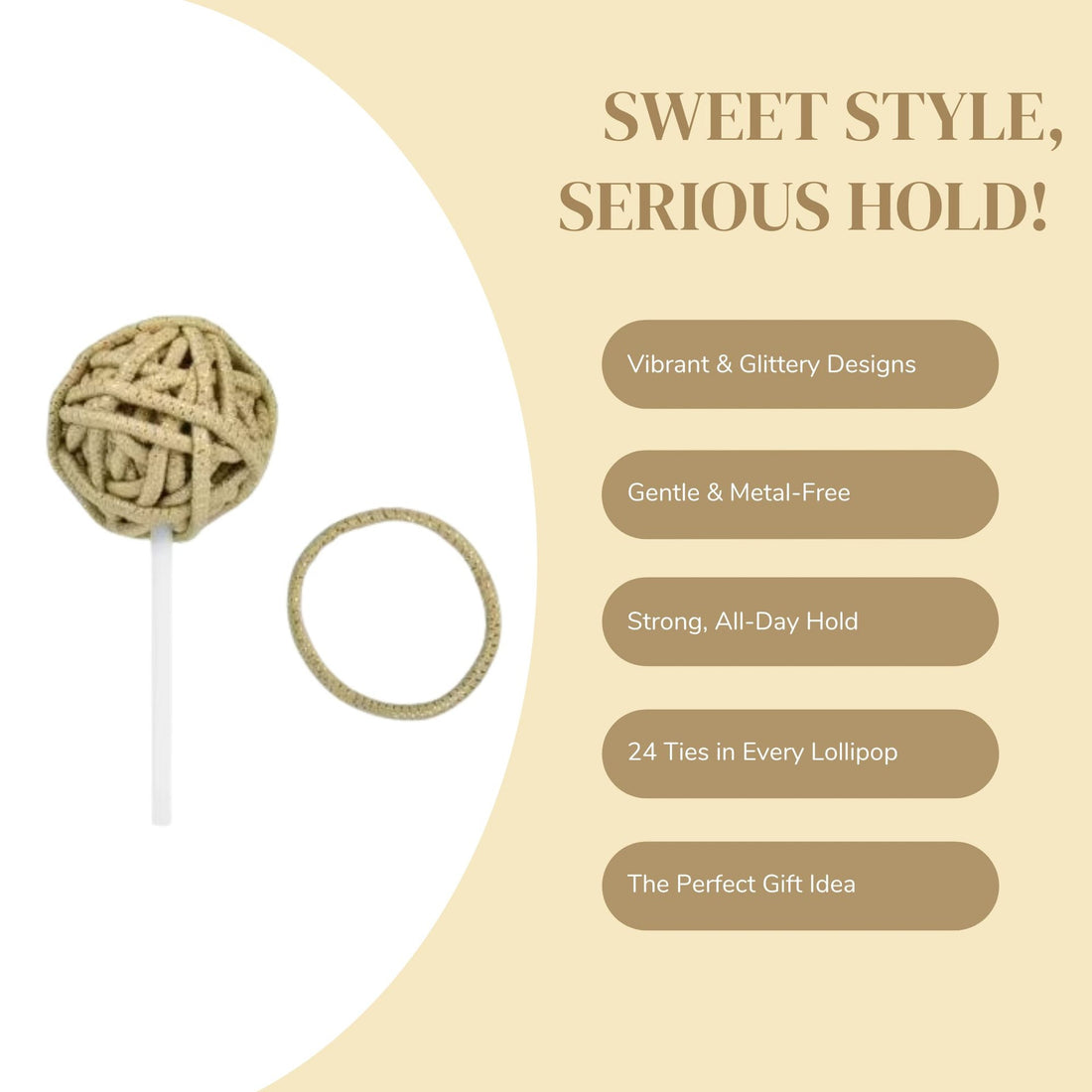 Kiepe - Glitter Hair Ties Lollipop Beige (Pack of 24)