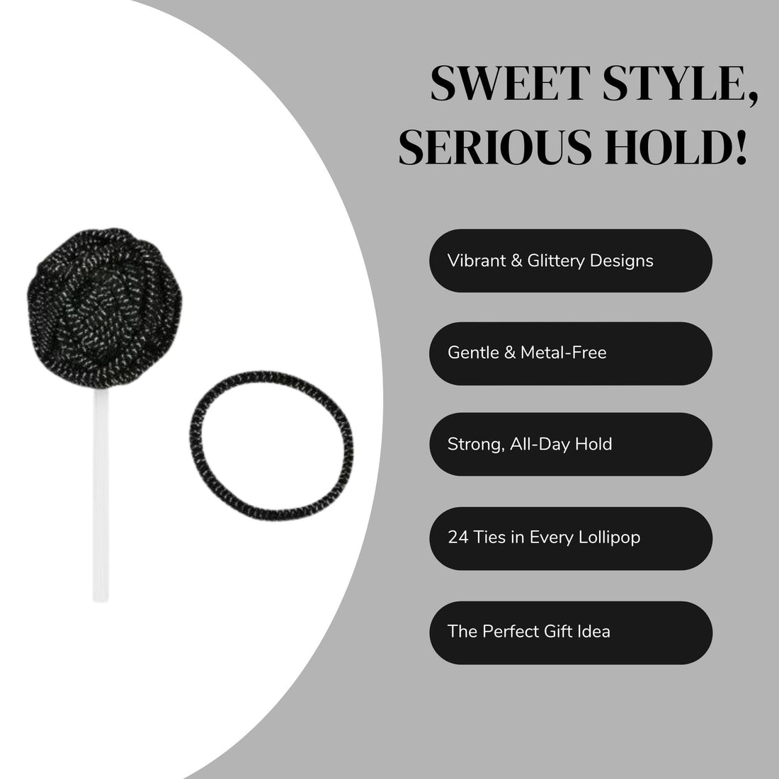 Kiepe - Glitter Hair Ties Lollipop Black (Pack of 24)