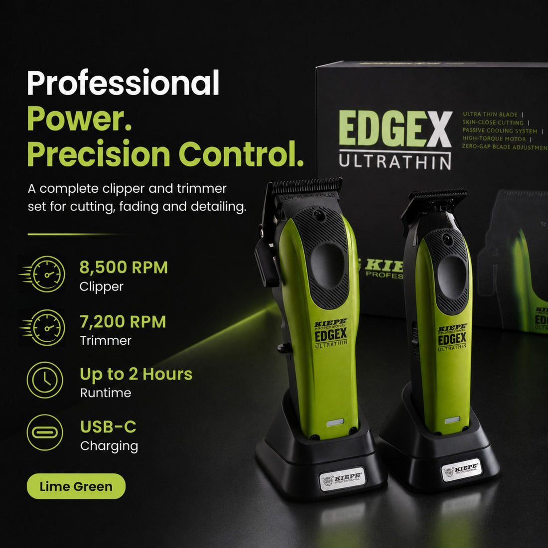 Kiepe - Professional Edge X Ultrathin Clipper & Trimmer Set - Lime Green