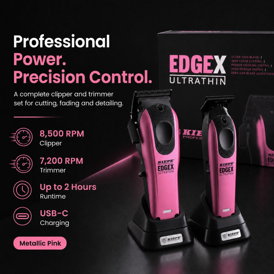 Kiepe - Professional Edge X Ultrathin Clipper & Trimmer Set - Metallic Pink