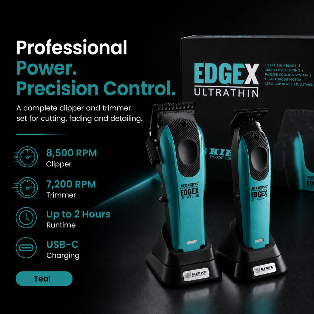 Kiepe - Professional Edge X Ultrathin Clipper & Trimmer Set - Teal