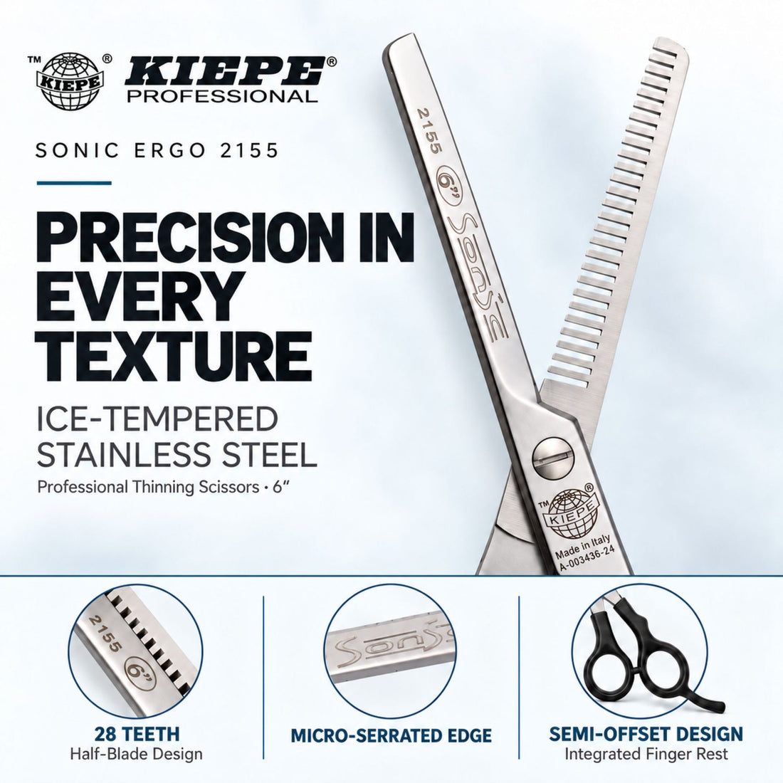 Kiepe - 2155 Sonic Ergo Anatomic Thinning Scissors 6 Inch (16cm)